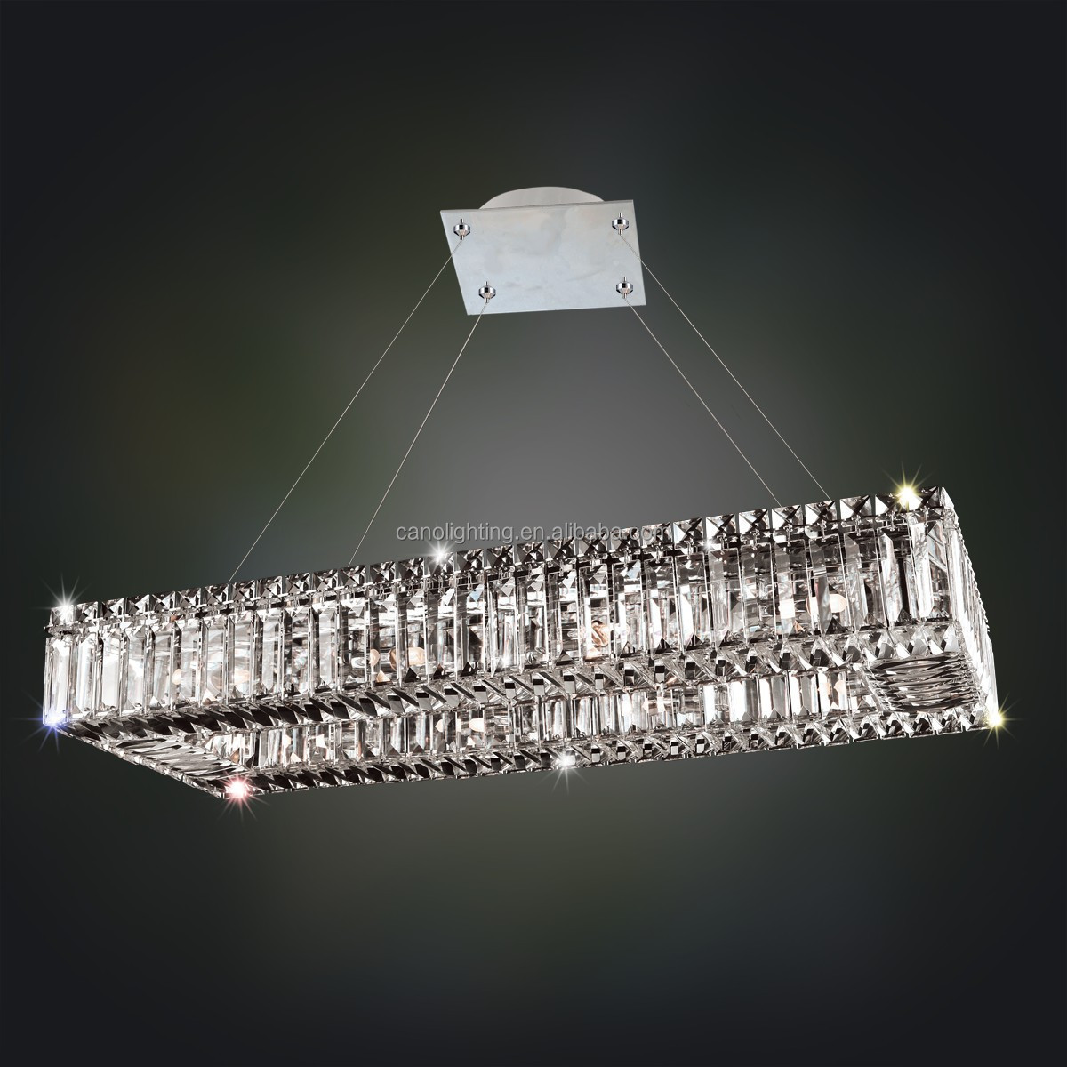 Living room luxury modern crystal rectangular LED pendant lamp adjustable height kitchen island dining chandelier