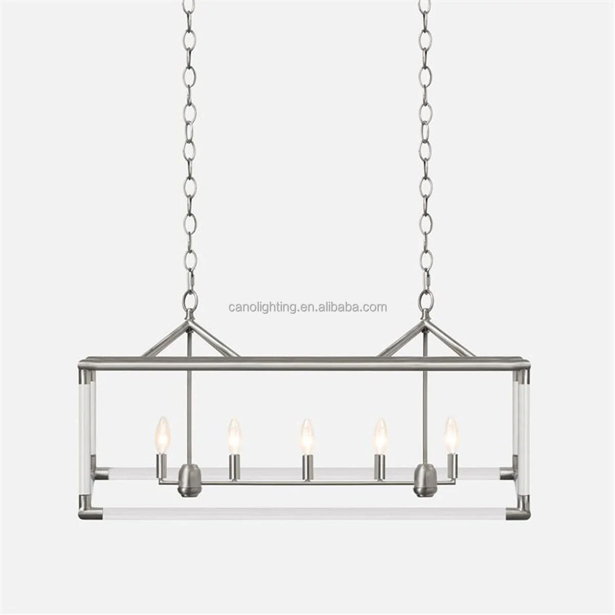 Gold Dining Room Modern Rectangle Acrylic Chandelier Over Table 5 Lights Rectangular Pendant Light for Kitchen Island