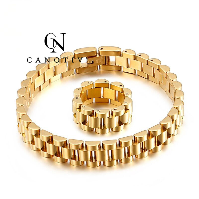 Men Fashion Luxury Brand  Stainless Steel Jewelry Bracelet Link Chain Heavy Gold Titanium Steel Bracelets