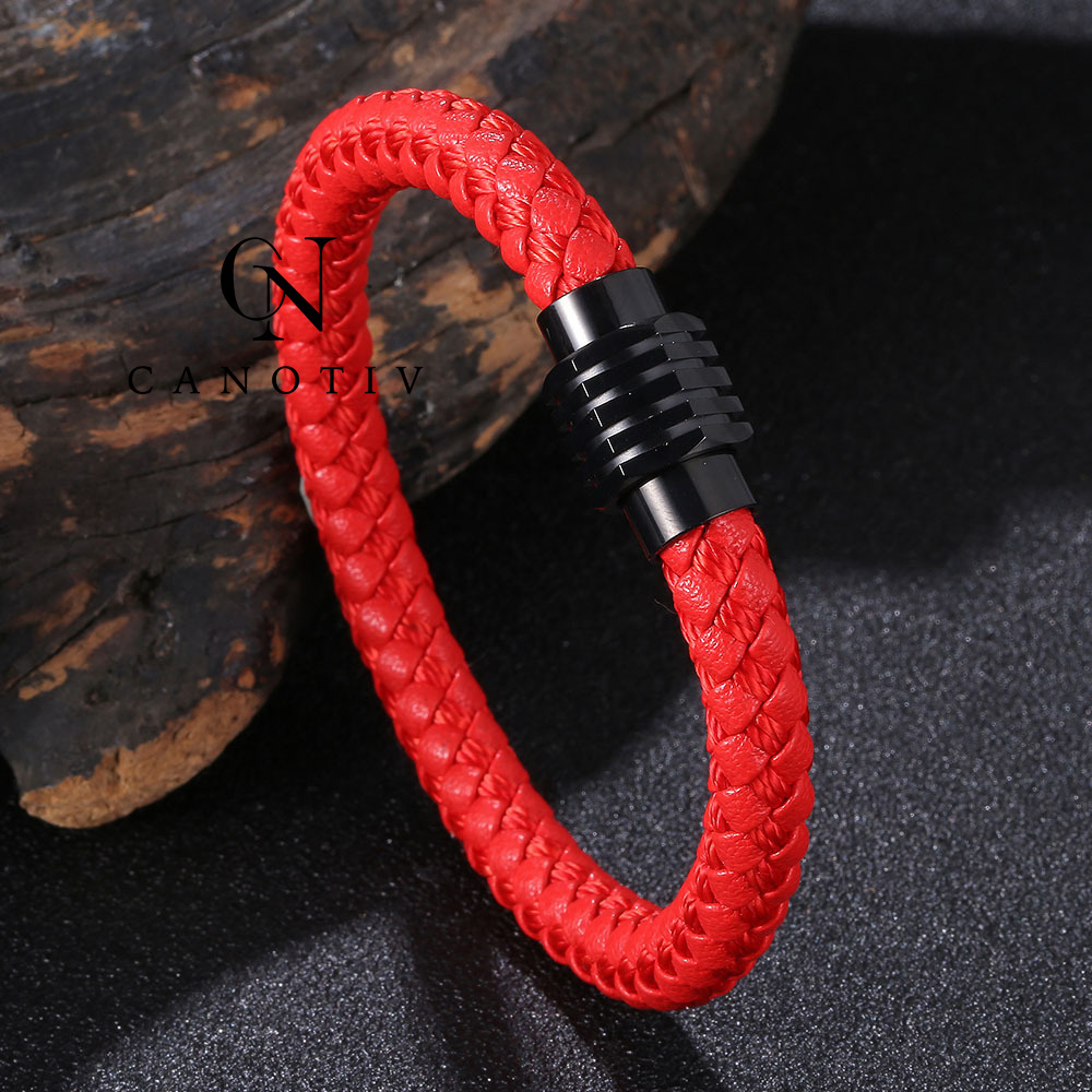 Handmade Rope Braided Real Fashion Leather Men Bracelets Accessory For Stainless Steel Black Clasps