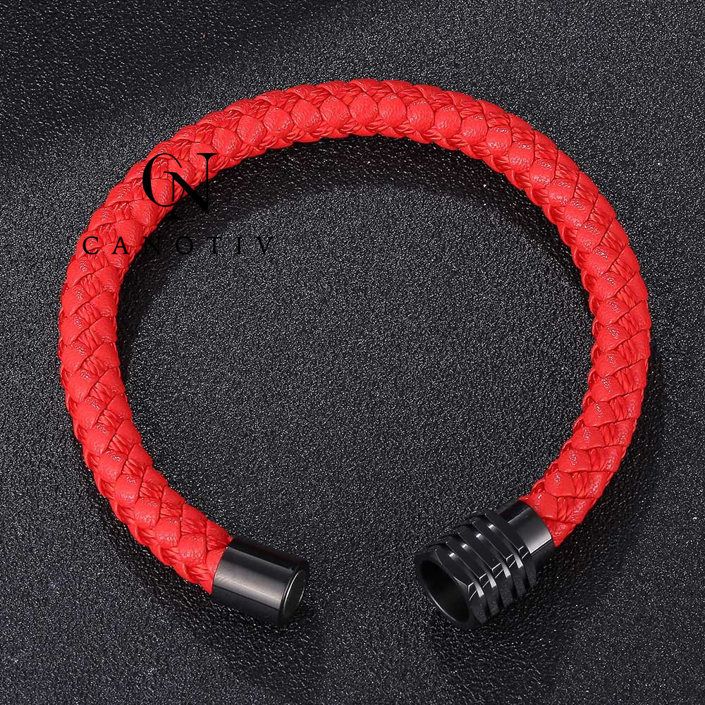 Handmade Rope Braided Real Fashion Leather Men Bracelets Accessory For Stainless Steel Black Clasps