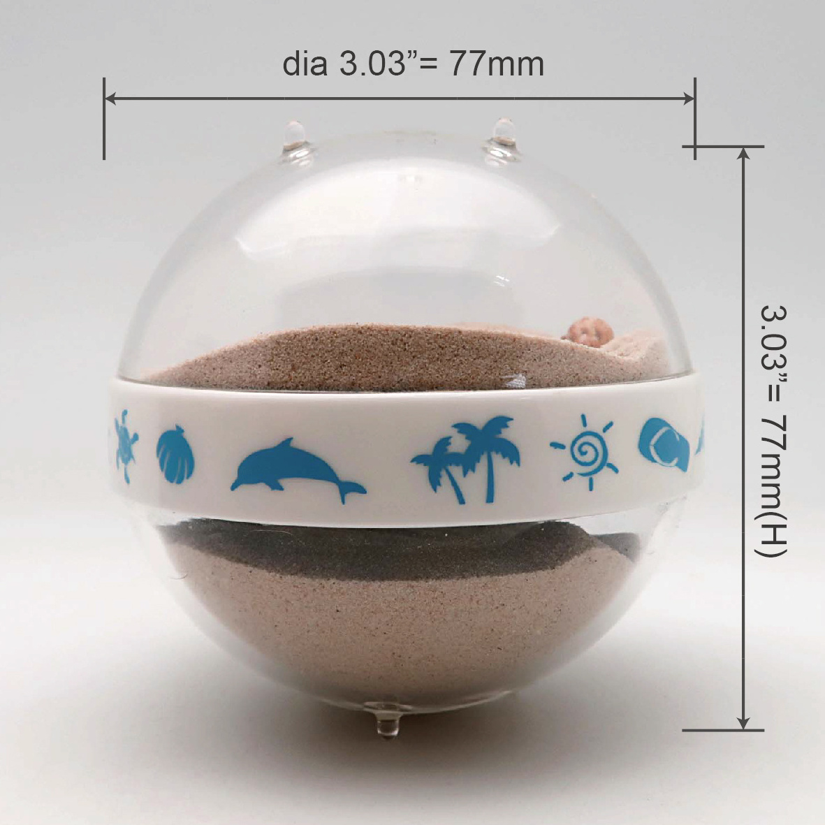 Sandglobe Paperweight 3- inch Round, Flip Over to See Life's a Beach & Footprints Beach Sand ocean sea shell souvenir item