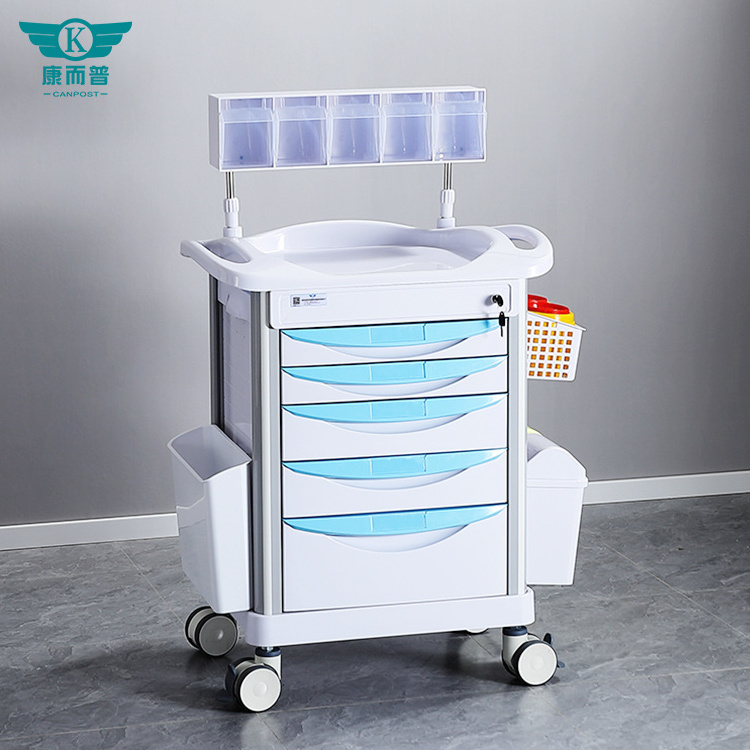 Hospital Used Furniture Supplies Equipment 5 Drawers ABS  Anesthesia  Cart Medical Rolling Carts