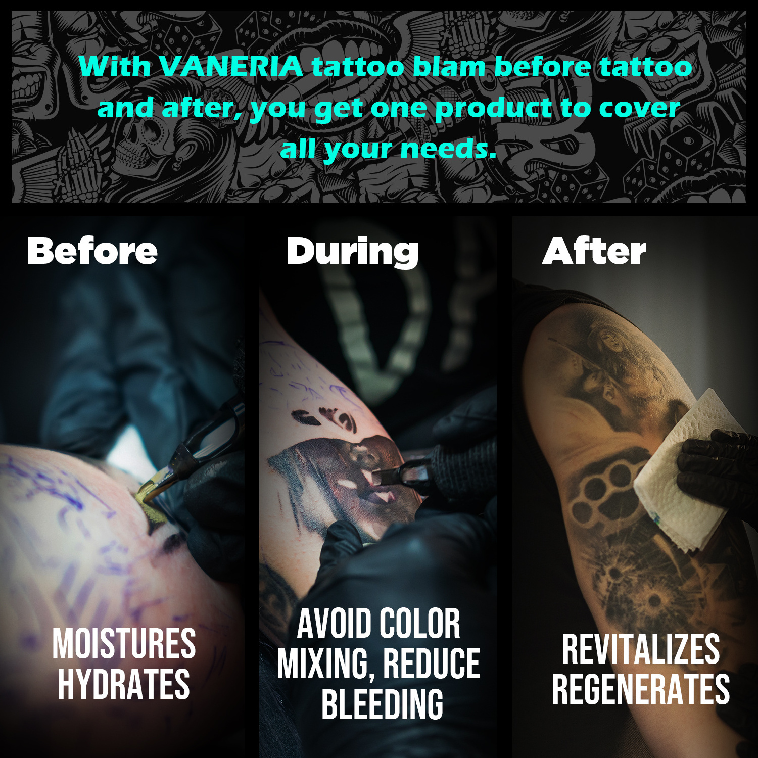 VANERIA Tattoo Aftercare Organic Soothing Repair Skin Tattoo Cream Private Label Custom Tattoo Removal Cream