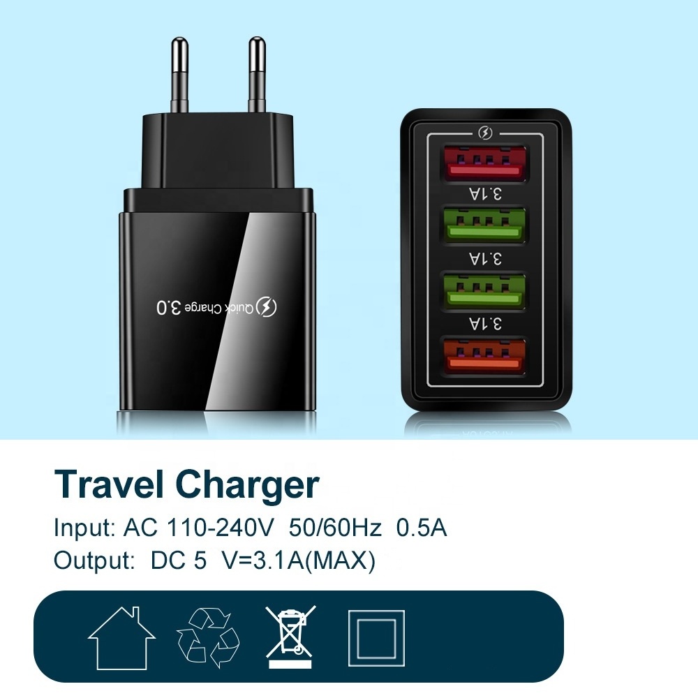 cantell cheap price 5V 3.1A Universal Travel Adapter Power Adapter usb Wall Charger UK EU US 4USB Port mobile phone charger