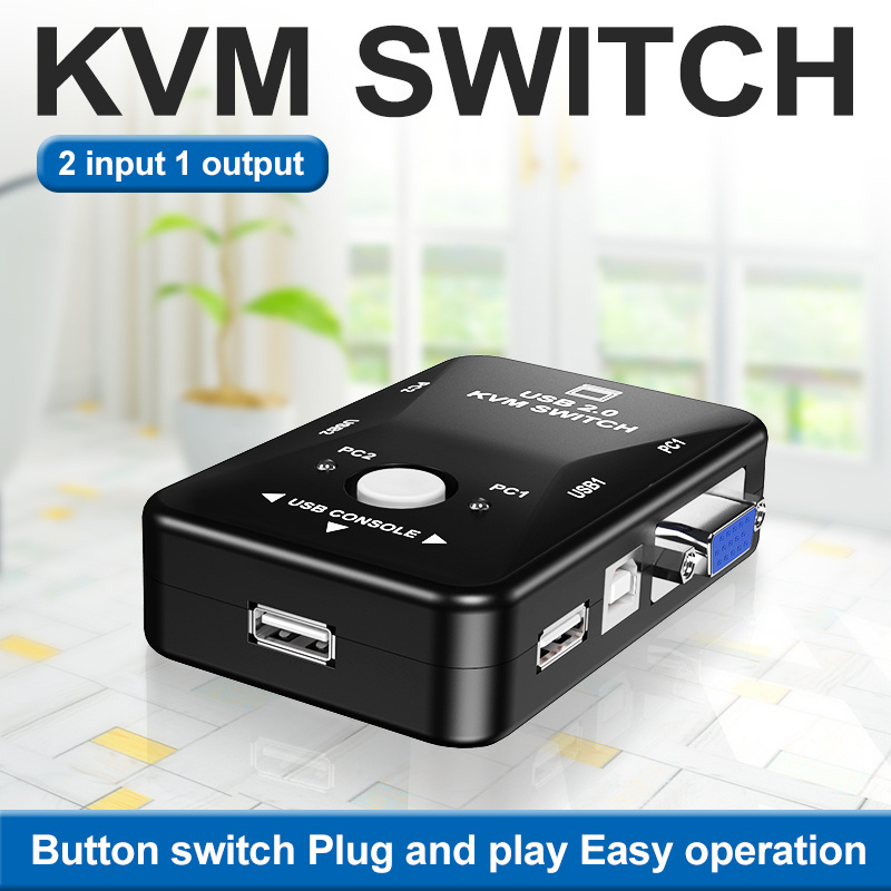 cantell 2 port VGA KVM Switch 2 Way VGA Switch Box manual USB 2.0 Mouse Keyboard manual usb KVM Switch