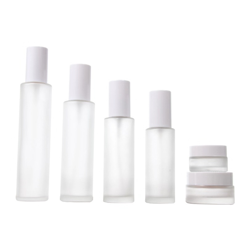 20ml30ml40ml peal white spray/pump frosted cosmetics glass bottle packing set 60ml80ml100ml120ml