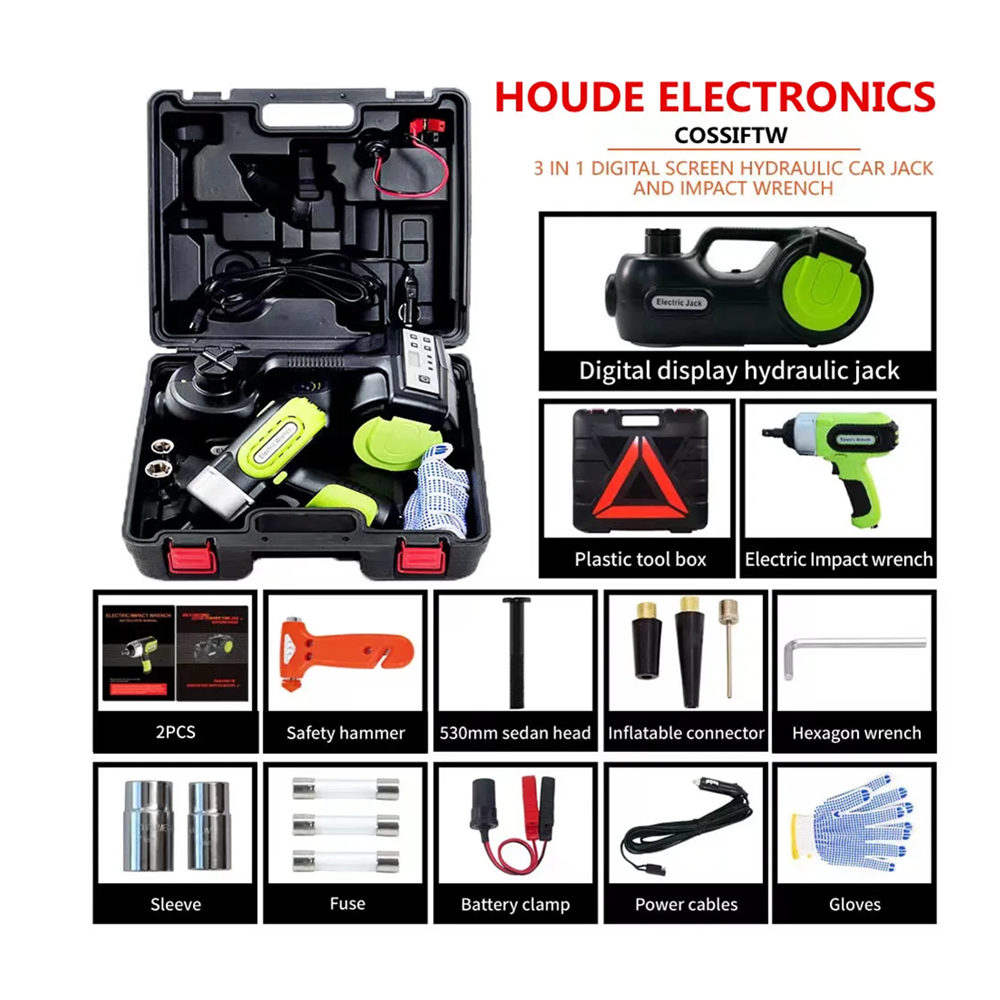 155-450 155-530 mm 3 in 1 5T Digital Car jack with wrench 3T Dual-function Floor jack roadside car repair tool kit With Inflator