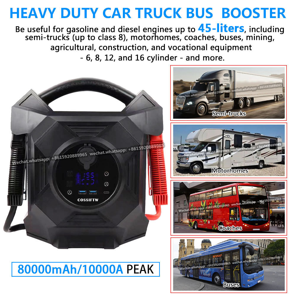 80000mAh 12V 24V Battery Booster Pack 10000A  For heavy gas diesel vehicles equipment cars minivans SUVs