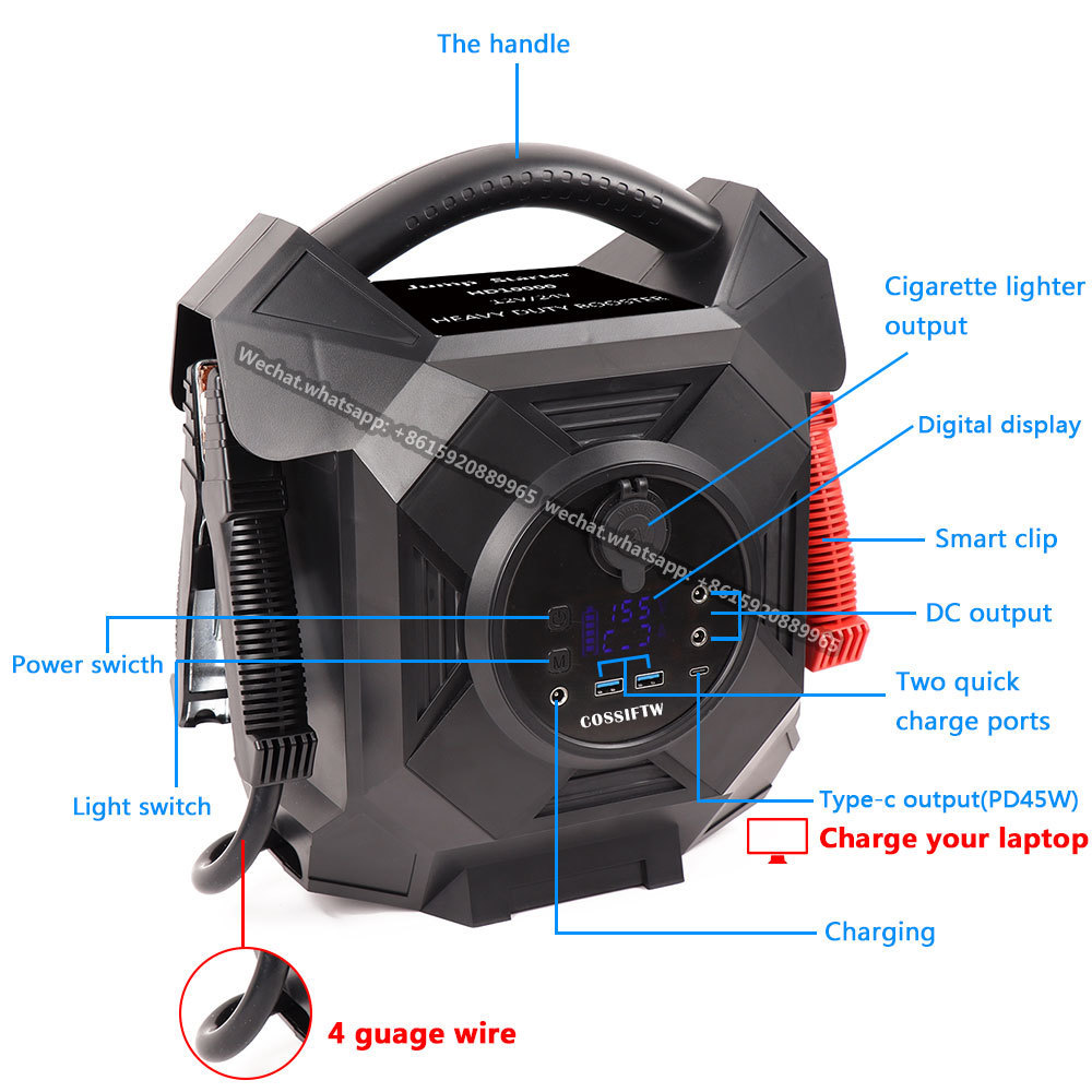 80000mAh 12V 24V Battery Booster Pack 10000A  For heavy gas diesel vehicles equipment cars minivans SUVs