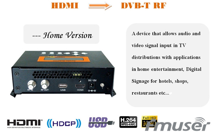 FUTV4622 DVB-T MPEG-4 AVC/H.264 HD Encoder Modulator (RF out) with USB Upgrade for Home Use