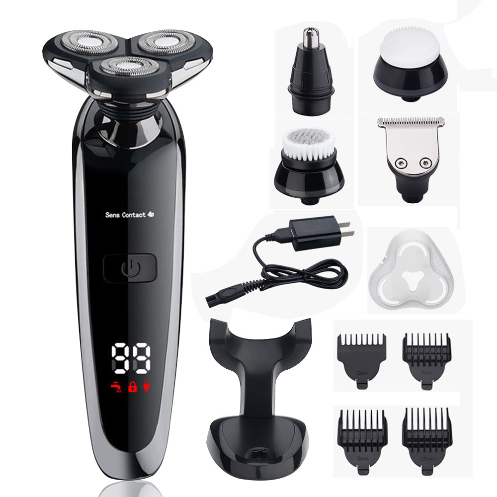 4 In 1 Flexible Waterproof USB Rechargeable Rotary Electronic Shaving Machine Beard Trimmer Razor Foil Electric shaver  For Men