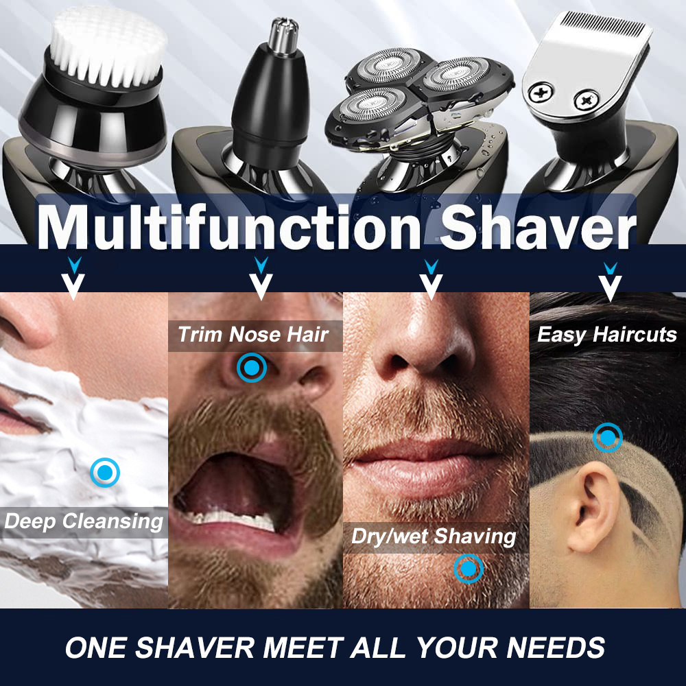 4 In 1 Flexible Waterproof USB Rechargeable Rotary Electronic Shaving Machine Beard Trimmer Razor Foil Electric shaver  For Men