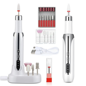 Portable Rechargeable USB Powered Manicure Kit Cordless Ceramic Nail Drill Bits and Sanding Bands for Acrylic Nails Grinder