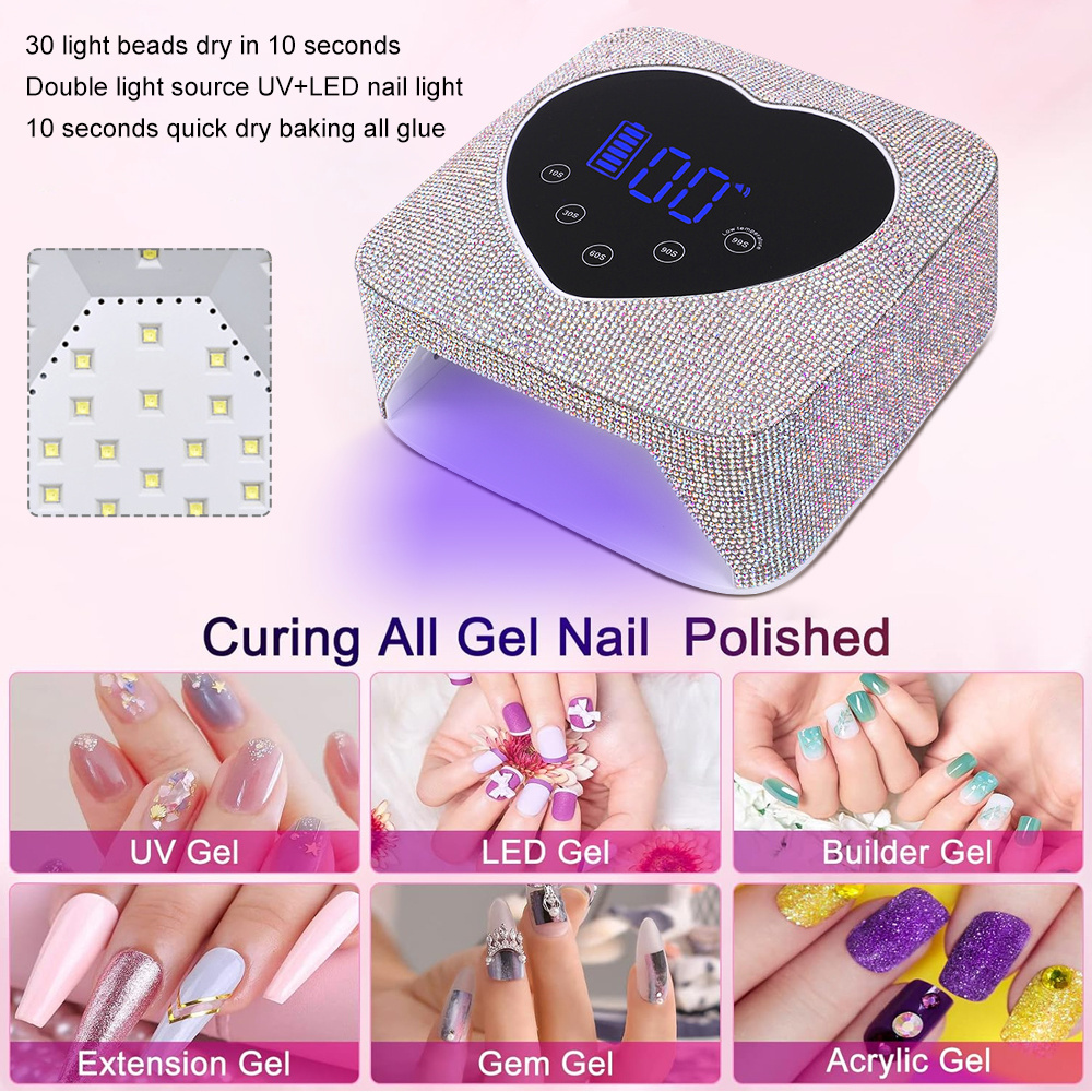 Professional portable  UV light for nails cordless UV nail dryer rechargeable led heart diamond nail lamp