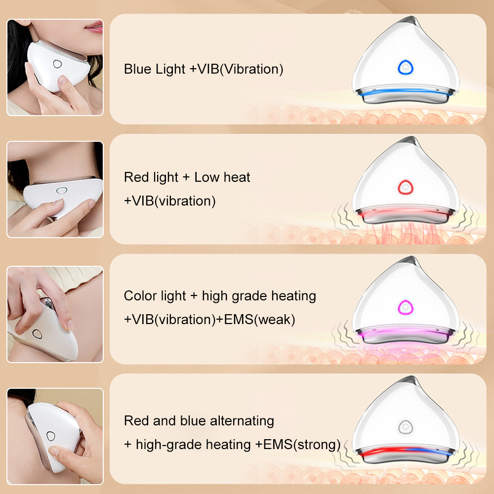 Mini Electric Gua Sha EMS Microcurrent Heating Vibration LED Light Therapy Face And Neck Lifting Massager