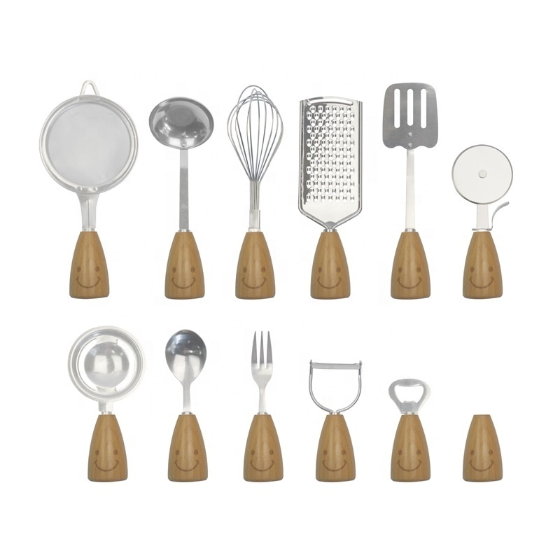 12 Pieces China Factory Premium Quality Wooden Handle Kitchen Gadgets Set