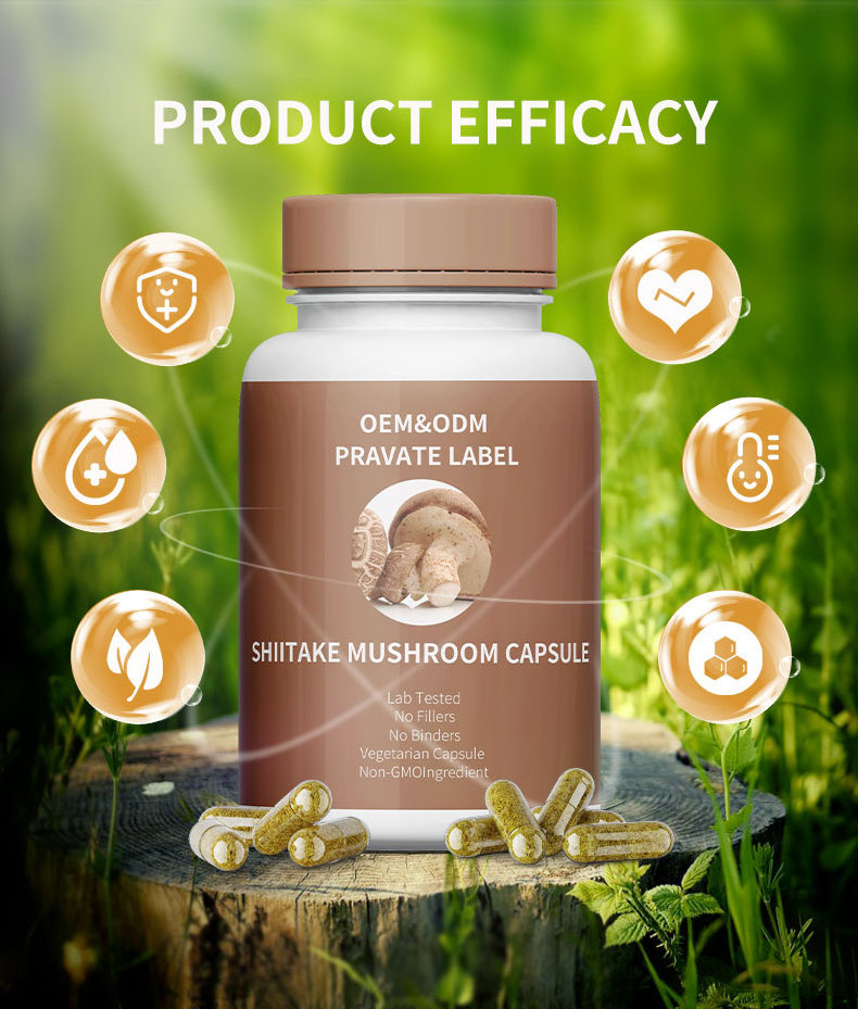 High Quality Organic Pure Natural Black Reishi Shitake Frozen Dried Shiitake Lentinan Mushroom Polysaccharides Extract Capsules