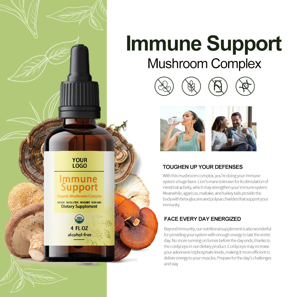 Natural Medicinal Mushroom Complex Liquid Extract Immune Support Energy Supplement Tincture Brain Boost Lions Mane Liquid Drops