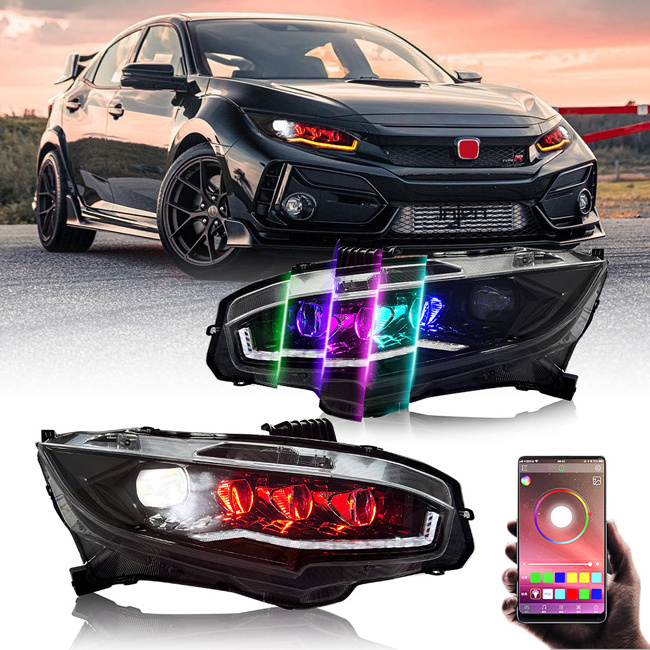 TT-ABC RGB Style Headlights For Honda Civic 10th Gen 2016 - 2021 LED Day Running Light Front Driving Light