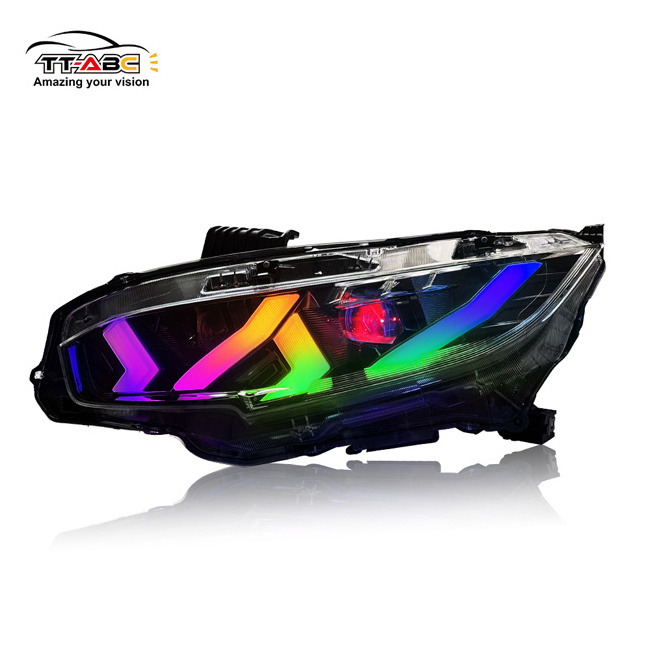 TT-ABC RGB Style APP Control  LED DRL Lamp Headlight for Honda Civic 2016-2020 Xenon Projector Lens Signal Head Lamp