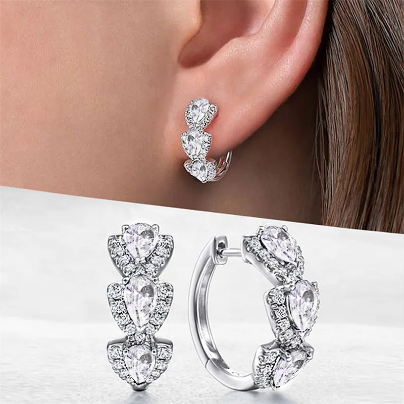 CAOSHI Wholesale Crystal Blue White Green Red Small Silver Color Zircon Diamond Hoop Earrings for Women Bride Wedding