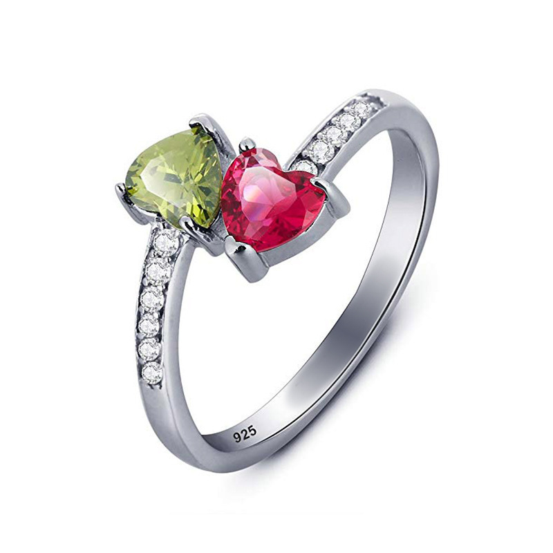 CAOSHI Silver Plated 925 Jewelry Two Colorful Love Heart Romantic Finger Ring for Women Wedding Bague Femme