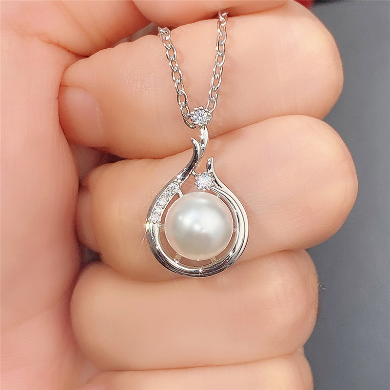 CAOSHI Hot Selling Female Cz Water Drop Shaped Jewelry Chain Women 925 Silver Plated Dainty Freshwater Pearl Pendant Necklace