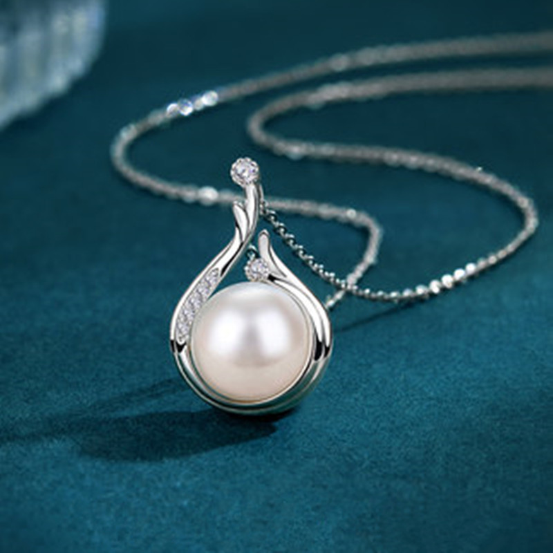 CAOSHI Hot Selling Female Cz Water Drop Shaped Jewelry Chain Women 925 Silver Plated Dainty Freshwater Pearl Pendant Necklace