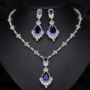 CAOSHI Silver 925 Blue Zircon White Crystal Women Earrings Necklace High Quality Bridal Wedding jewelry Sets