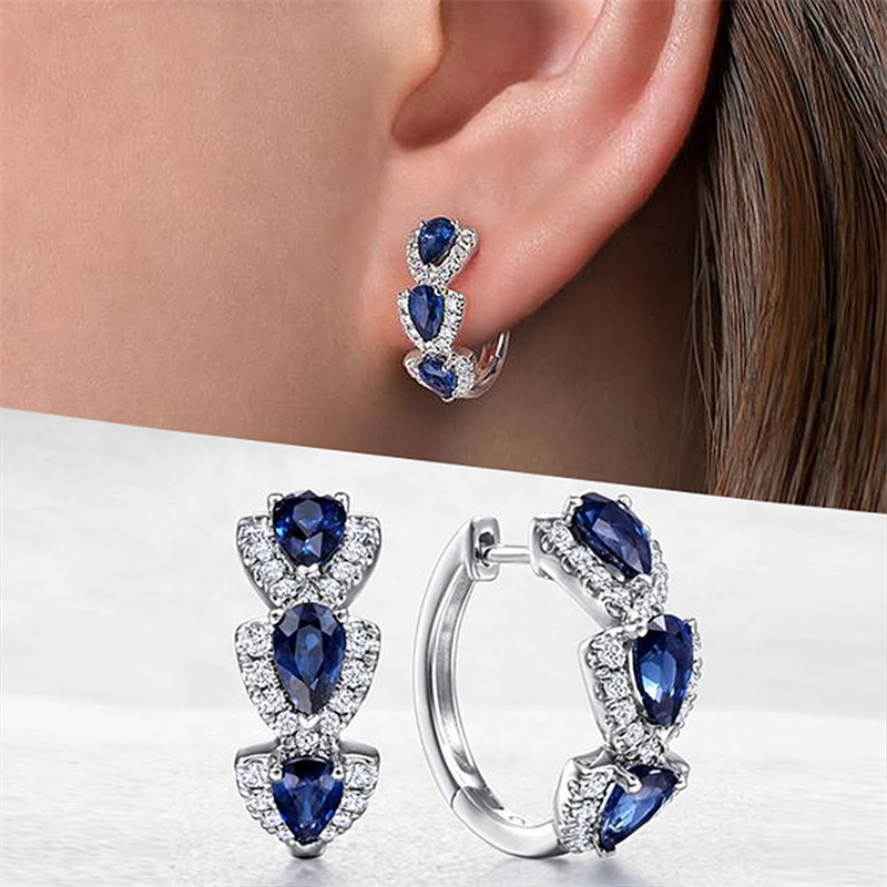 CAOSHI Wholesale Crystal Blue White Green Red Small Silver Color Zircon Diamond Hoop Earrings for Women Bride Wedding