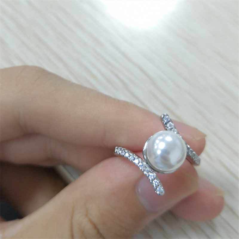 CAOSHI Hot Selling Jewelry Artificial Pearl Ring Designs CZ Ring Silver 925 Plated Women Simple Ring