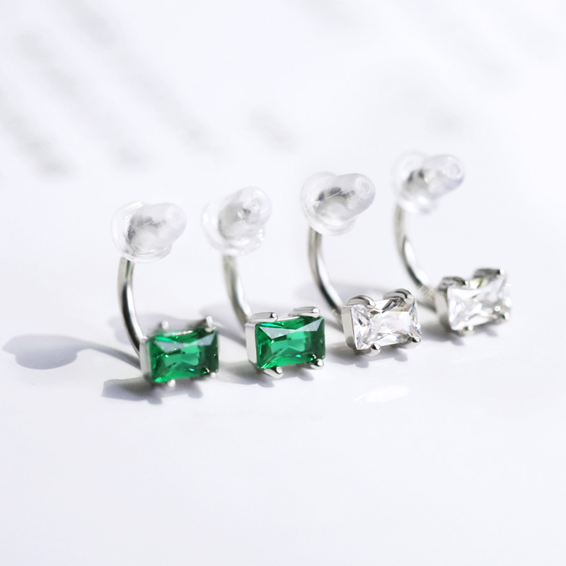 CAOSHI Stud Ear 925 Silver Plating Green White Stone Earrings for Women Fashion Jewelry CZ Stud Earring