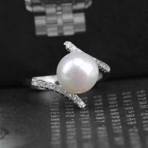 CAOSHI Hot Selling Jewelry Artificial Pearl Ring Designs CZ Ring Silver 925 Plated Women Simple Ring