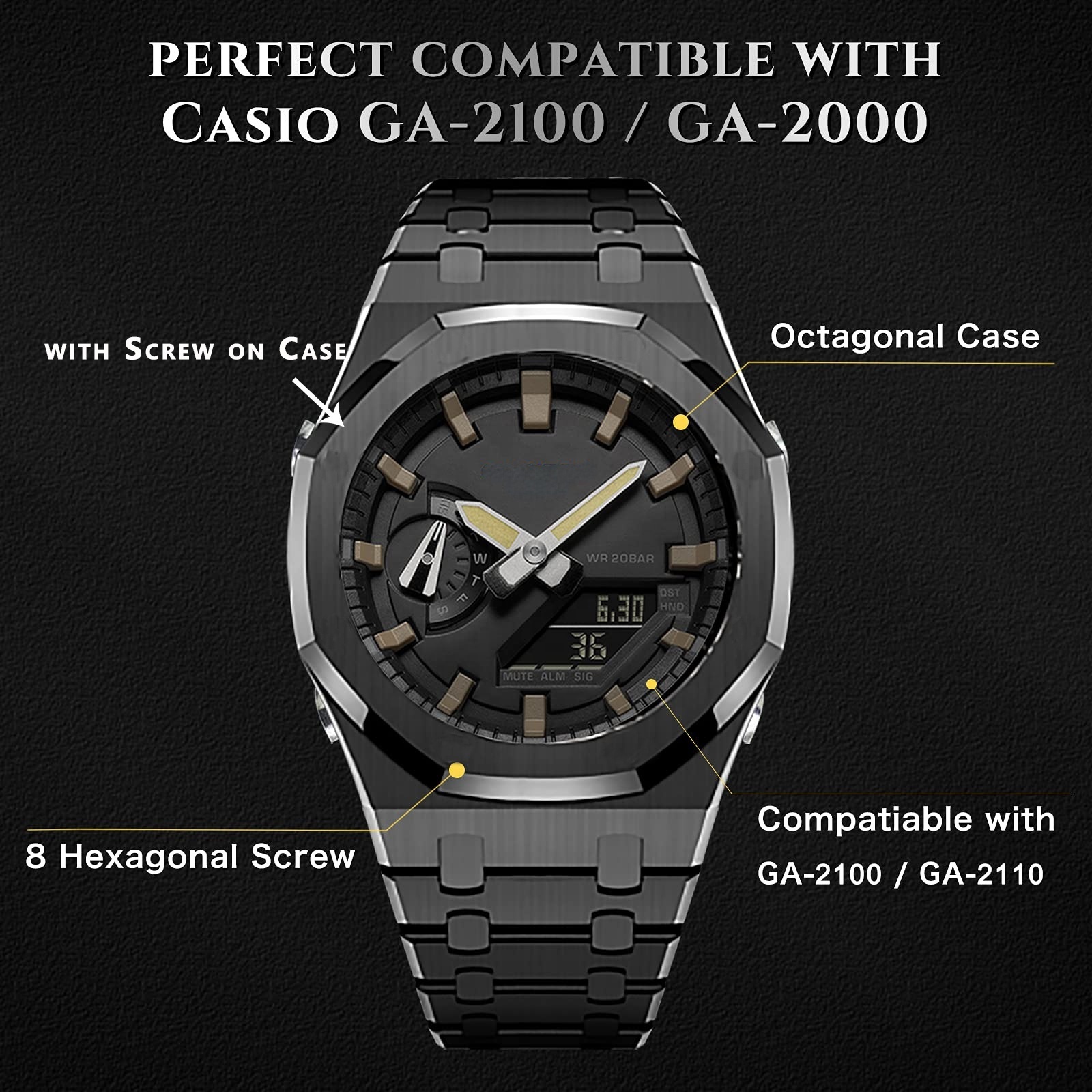 Luxury Stainless steel watch band For Casioak Mod kit GA2100 Metal strap bezel case for Gshock Mod kit