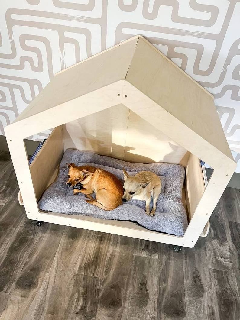 Modern Wooden Dog Furniture with Wheels Indoor Pet House Cat Nest