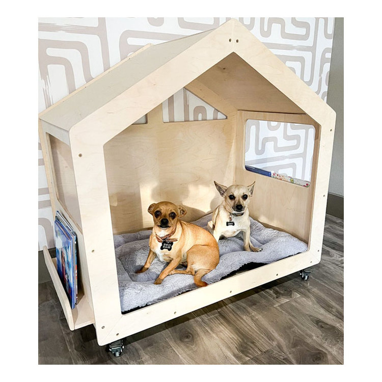 Modern Wooden Dog Furniture with Wheels Indoor Pet House Cat Nest