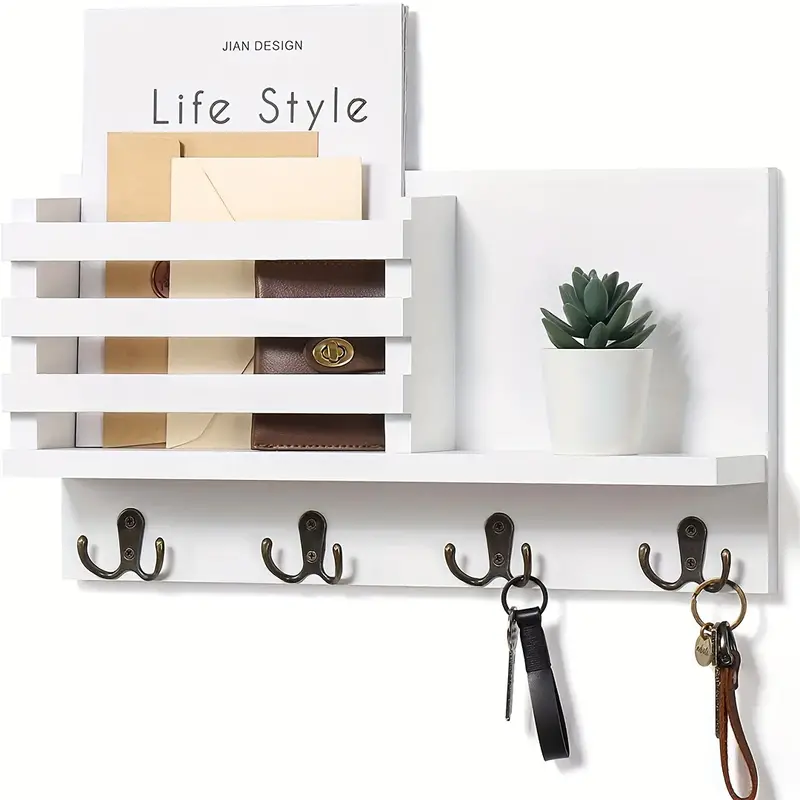 Custom Floating Wooden Shelves Wall Display Rack Clothes Key Hook Organizer Storage Rack