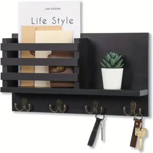 Custom Floating Wooden Shelves Wall Display Rack Clothes Key Hook Organizer Storage Rack