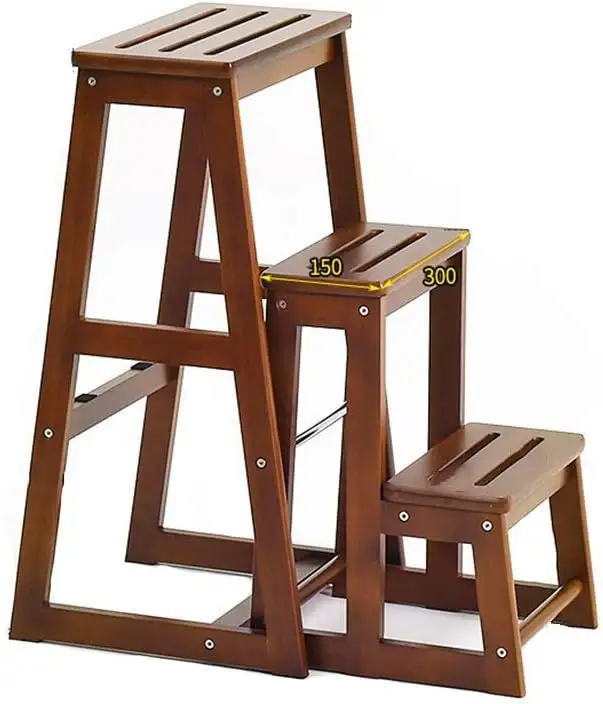 Folding Step Ladder Wooden 3 Step Kitchen Wooden Ladders Small Foot Stools Indoor Portable Shoe Bench Flower Rack Closet