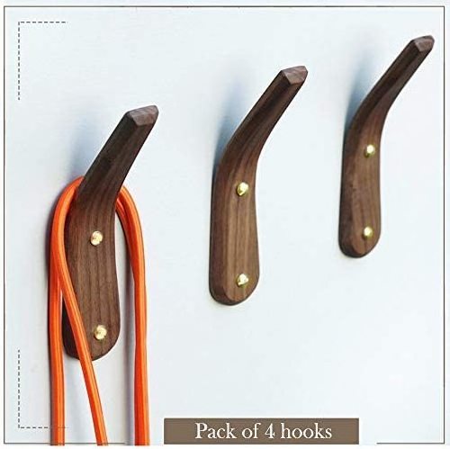 4 wooden coat hooks - wall mounted natural wood hanger simple modern V-shaped handmade coat hanger for hanging coat