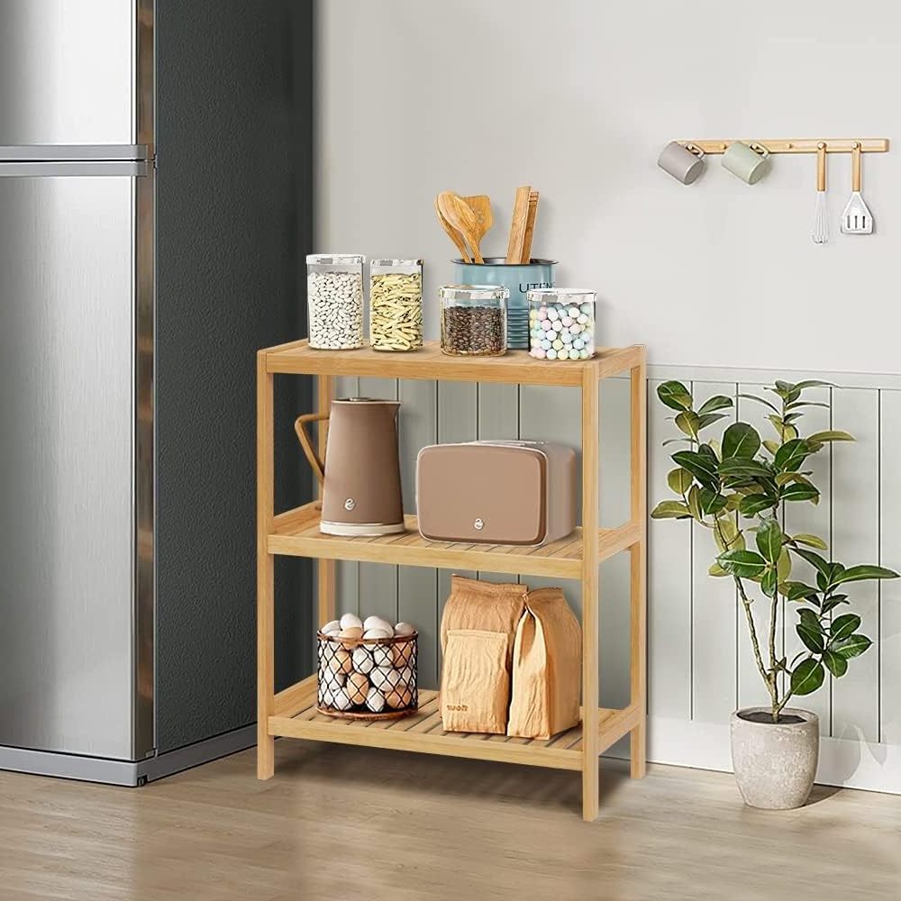 3-layer bamboo rack storage Organizer Rack Toilet Utility shelf Standing shelf unit,