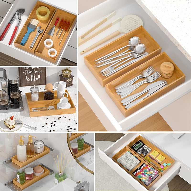 New product Wholesale 2 Piece Classics Wooden Desk Storage Box Bamboo Drawer Organizer Boxes Tray