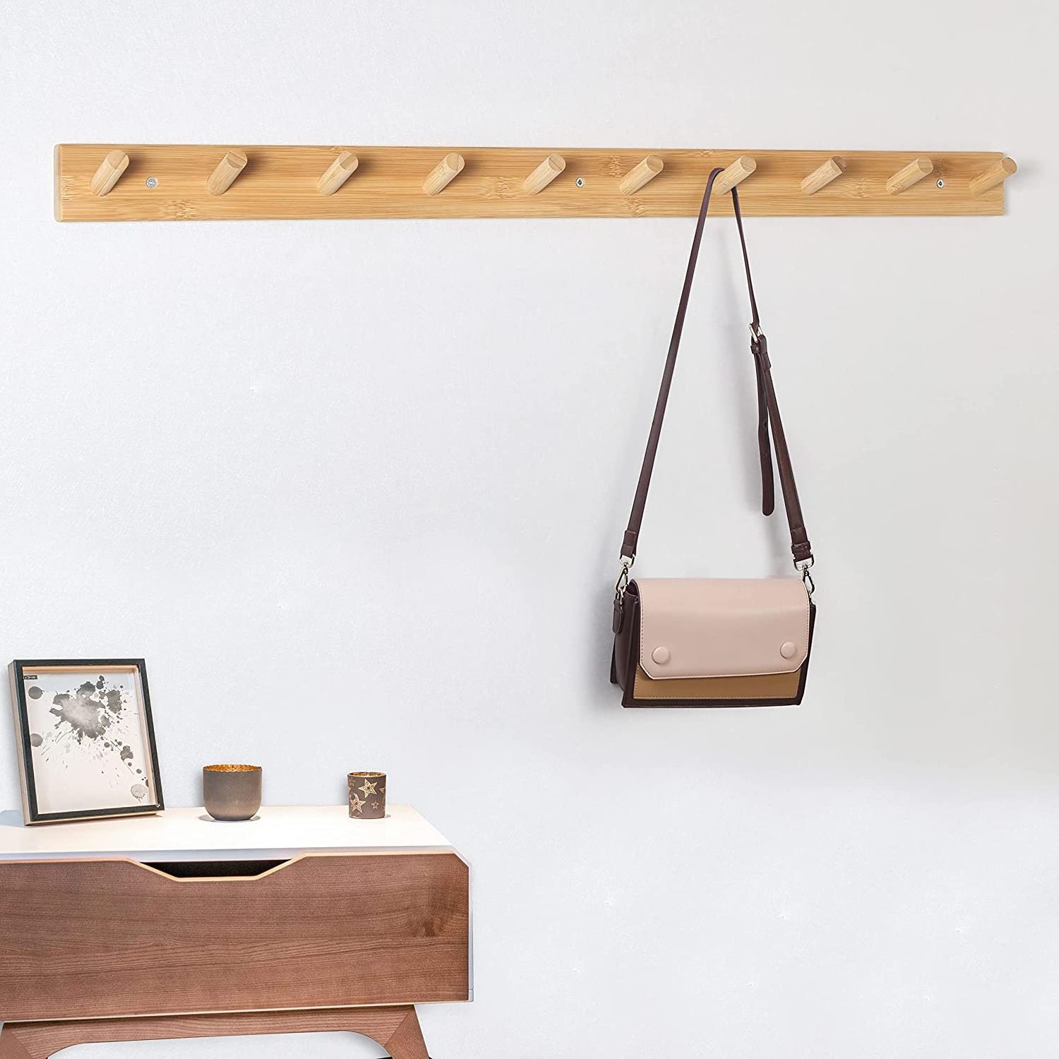 Factory Price Bamboo Wood Coat Rack Wall Mounted for Hanging Backpack Coat Towel Hat