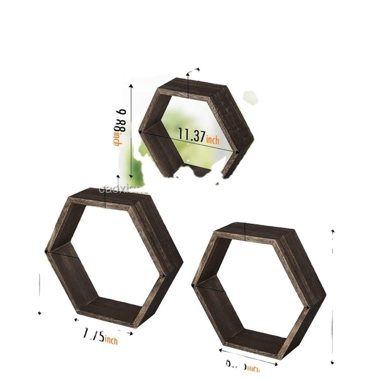 Set of 3 Large wood square wall cube shelves for Home Wooden Hexagon Floating Shelves wooden wall shelf