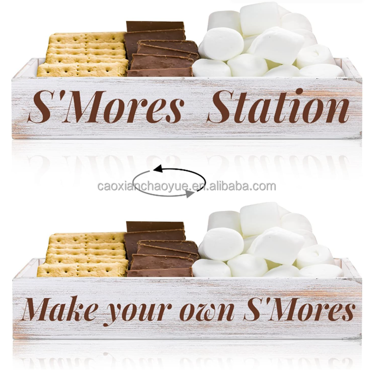 Custom Smore Bar Smore Caddy Tray Wood 3 Compartments Desk Organizer Tray Smores Caddy Tray Station