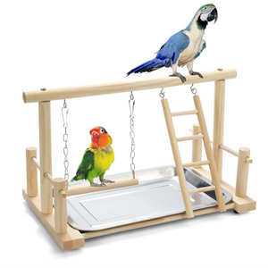 Natural Wood Bird Playground Parrot Perch Playstand Play Gym Stand Playpen Perches Ladder Swing Platform With Toys