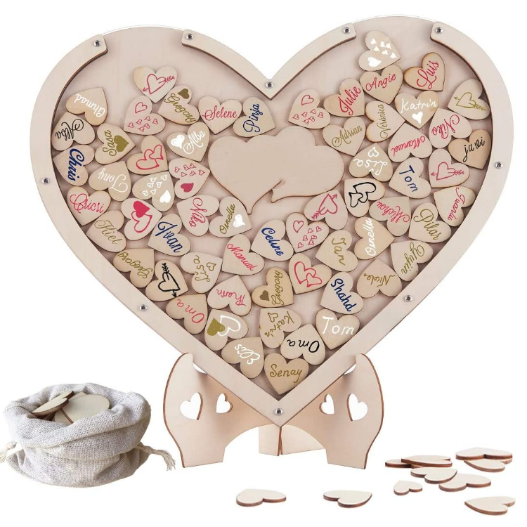 2022 hot sale wedding guest book diy heart shaped wooden picture frame decor wedding guest book alternative