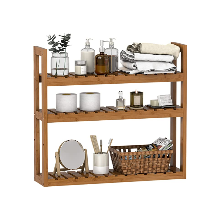 bathroom bamboo shelf organizer  3 tier storage shelf with adjustable wall mounted shelf rack