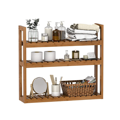 bathroom bamboo shelf organizer  3 tier storage shelf with adjustable wall mounted shelf rack